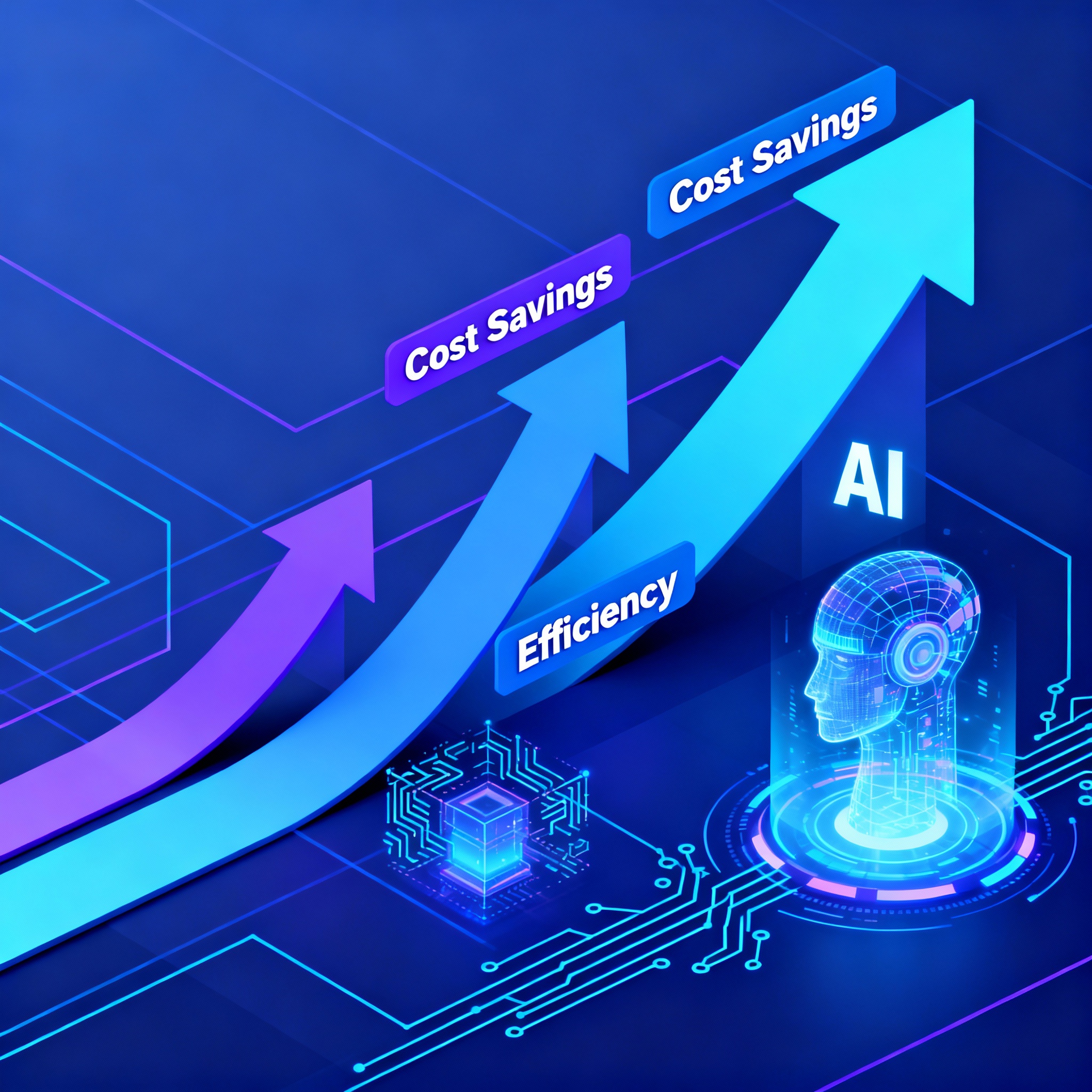 Gráfica de procesos empresariales optimizados con inteligencia artificial y reducción de costes